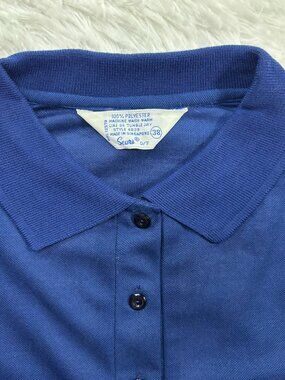 Vintage 70s Sears Royal Blue Polyester Polo Shirt 38 Mens Medium Retro Knit